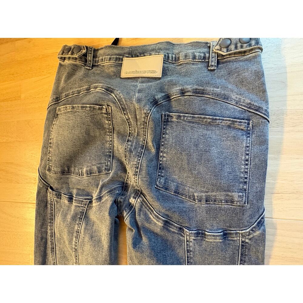 Maniere De Voir Curved Contour Panel Denim Jeans Blue Streetwear Cyber Y2K - Picture 7 of 11